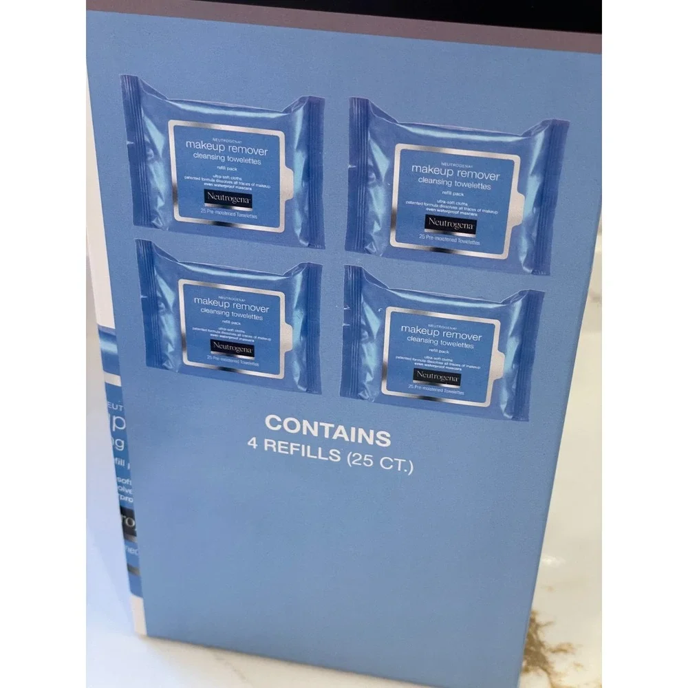Neutrogena Makeup Remover Cleansing Towelettes‎ 100 Count 4 Refills Box Damage